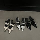Breakj Summer ~ Pointed Belt Buckle Thin Belt Buckle Single Shoes Silver Back High Heel