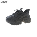 Women Platform Sneakers Leather Casual Ladies Chunky Shoes 2023 White Woman High Black Fashion Brand Thick soled Wedge