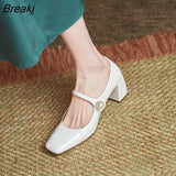 Spring Style Red Women's One-word High-heeled Shoes Mary Jane Shoes Patent Leather Square-toe Thick-heeled Single