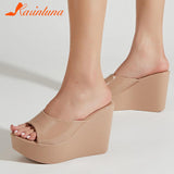 Summer 2023 New Arrivals Women's Sandals Peep Toe Wedge High Heels Slipper Shiny Rhinestones Comfy Walking
