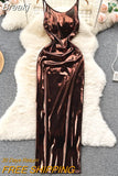 Women Sexy Backless Party Long Dress New Summer Fashion Spaghetti Strap Sleeveless Slim Satin Bodycon Club Maxi