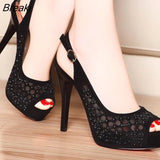 New Fashion Sexy Thin High Heels Red-sole Shoe Peep-toe Platform Hollow Out Buckle Strap Women Party Gladiator