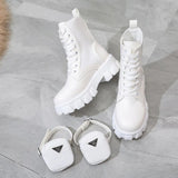 Shoes for Women White Boots New Wedges Female Lace Up Leather Oxford Goth Shoes Motorcycle Ankle Boots Botines