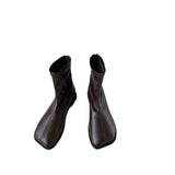 Autumn Soft Leather Women Boots Square Toe Zipper Ankle Boots Simplicity Casual Women Shoes Fashion Flats Botas