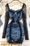 Hollow Out Floral Lace Mini Bodycon Dress for Women Elegant Square Collar Slim High Waist Drawstring Ruched Party