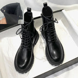 Brown Platform Ankle Boots Women Autumn Winter Thick Bottom Motorcycle Boots Woman Thicken Warm Lace Up Shoes