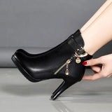 Women Boots Autumn and Winter Black Round Head Ankle Boots for Women Thin Heel Zipper Female Short Boots Botas