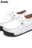 Shoes Women Flats Comfortable Woman Breathable Leather Lace-up Sneakers Women Fashion Black Soft Casual Shoes