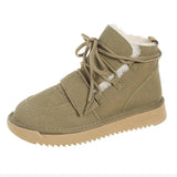 Slip Warm Snow Boots Women Winter Flat Heels Cotton Padded Shoes Woman Faux Suede Lace Up Ankle Boots Women's Plush
