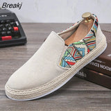 Men's Linen Breathable Casual Flats Shoes Mens Slip on Loafers Fashion Espadrilles Male Fisherman Shoes Driving Mocassins
