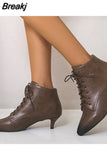 2023 New Brand Office Ladies Thin Heels Women Shoes Casual Lace-Up Ankle Boots Woman Shoes Big Size