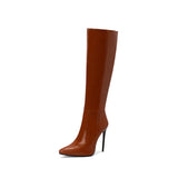 Plus Size 34-48 Knee High Boots Women Sexy Super High Heels Shoes 6 Colours Fashion Pointed Toe Patent Leather Party