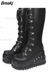 Design Gothic Style INS Hot Sale Fashion Boots Women Shoes Autumn Punk Black High Heels Platform Wedges Boots