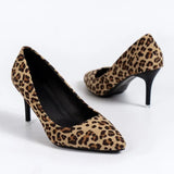 Women's Leopard Print Slip-On Stiletto Heels Non-Slip and Versatile Outdoor Shoes Thin High Heel Sexy