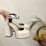 Jane Shoes Women 2023 New Spring Autumn Thick Heels High Heels Waterproof Platform Hollow Black Beige Women's Shoes