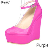 Women Sexy Shoes High Heels Platform Pumps Slipsole Wedges Buckle Strap Round Toe Stilettos Wedding