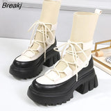 Woman 2023 New Ladies Casual Stretch Fabric Socks Boots Fashion Cross-tied Women Shoes Platform Boots Gothic