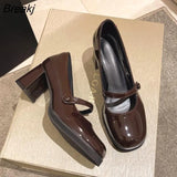 Womens High Heels with Metal Buckle Loafers Comfortable PU Mid-heel Womens Loafers Casual British Style Oxford
