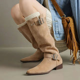 High Quality Pleated Boots Women Black Nude Faux Suede Flock Knee High Boots Ladies Flat Autumn Winter Dress Shoes size