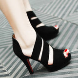 New Women's Sandals, Hollow Lace Breathable Casual High Heels 9cm Women's Shoes, Fashion Black High Heels Sexy