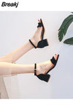 Shoes Chunky Footwear Orthopedic Summer 2023 with Medium Heels Block Heel One Word Thick Sandals for Women Office Work