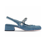 Women Summer 7cm High Heels Shoes Sandals Lady Bling Mules Slingback Silver Pumps Female Denim Sandals Bridal Quality