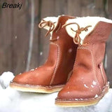 Women New Casual Snow Boots Autumn Winter Retro Women Boots Fashion Plush Lace Up Flat Ankle Boots Zapatos De Mujer Warm