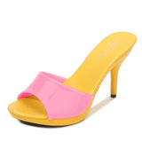 Brand Summer Slippers Women Mixed Colors PU Fine Heel 9cm Outside Sandal Platform Sexy Slipper Women Shoes Slides