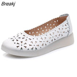 2023 White Hollowed Moccasins For Women Genuine Leather Flats Breathable Loafers Shoes Women's Soft Casual Flat