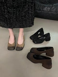 Thick Heel Black Square Head Temperament Single Women's Shoes 2024 New Retro Shallow Mouth Evening Style High