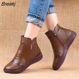 2022 Winter Genuine Leather Ankle Boots Handmade Lady Soft Flat Shoes Comfortable Casual Moccasins Side Zip Ankle