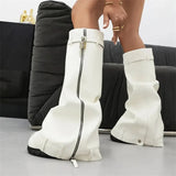 Metal Women's Platform Boots Trend 2024 Zipper Large Size Women's Mid Calf Boots Punk Style Wedges Boots Female Women