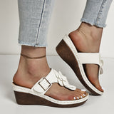 Breakj Flower Slope And Slippers Women's 2024 New Belt Buckle Casual Solid Color Retro Glyph Slippers