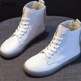 Fashion Women Boots Genuine Leather White Ankle Boots Female Casual Sneakers Plus Size Soft Bottom Double Zipper