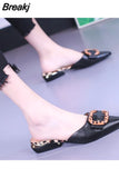 Baotou Slippers Mules Shoes for Women Closed Toe 2023 Summer Pointed Toe Slip-On Low Heels Flats Shoes Sandals