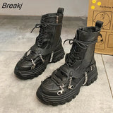 Women Shoes Platform Boots Punk Gothic for Women Boots Combat Ladies Black Metal Button Woman Motorcycle Ankle Boots Autumn