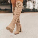 High Boots Women 2023 New Thick Heel High Heel Small Person Show Thin Suede Boots Women Side Zipper Boots Brown Long