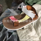 Breakj One-Word Buckle Flat-Soled Sandals Women's Summer New Color Magic Sticker Beach Women's