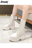 Women Boots High Heels Winter Footwear Boots-Women Autumn Shoes Clogs Platform Round Toe Zipper Stiletto Leather 2023 Lolita