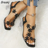 Women Sandals Pvc Crystal Flower Decoration Chunky Heel Peep Toe Back Strap Elastic Band Elegant Fashion Shoes Ladies