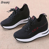 Heels Fashion Sneakers for Women Breathable Spring Platform Lace Up Fashion Causal Vulcanized Footwear Chunky Luxury