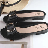 Ladies Sandals Summer Half Slippers Women's Fashion Square Buckle Casual Thick Heel Outer Wear Flat