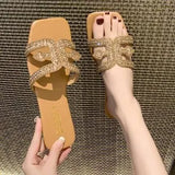 Slippers, Flats, Women's Beach Shoes, Women's Summer 2024 Sandals, Pearl Rhinestone Flats, Women's Summer 2024