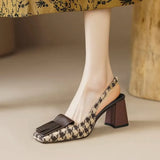 Retro Slingbacks Sandals Women Summer Square Toe High Heels Chunky Heels Dress Shoes for Women Brown Mary Janes