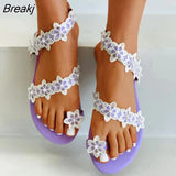 Brown Women Mules Design Beach Sandals Flowers Square Sole Slides Flat Heel Shoes Summer Shell Flowers Open Toe