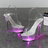 Up Glowing Shoes Woman Luminous Clear Sandals Women Platform Shoes Clear High Heel Transparent Stripper Wedding