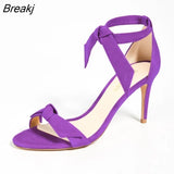 2023 New Open Toe Bow Ankle Strap Women Sandals High Heels Ladies Shoes Buckle 9cm Mid Heel Summer Sandal Plus