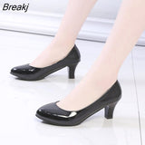 Women's Leather Med Heels New High Quality Shoes Classic Black&White Pumps for Office Ladies White High Heels Red Sexy Heels