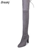 Spring New Fashion Side Zipper Large Size Long Women's Boots Were Thin High-heeled Thick Suede Over-the-knee Women