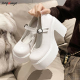 Women Classic Pumps Fashion Platform Shoes On High Heels Chunky Heel 2023 Spring Fashion Marry Jane Punps Buckle Strap